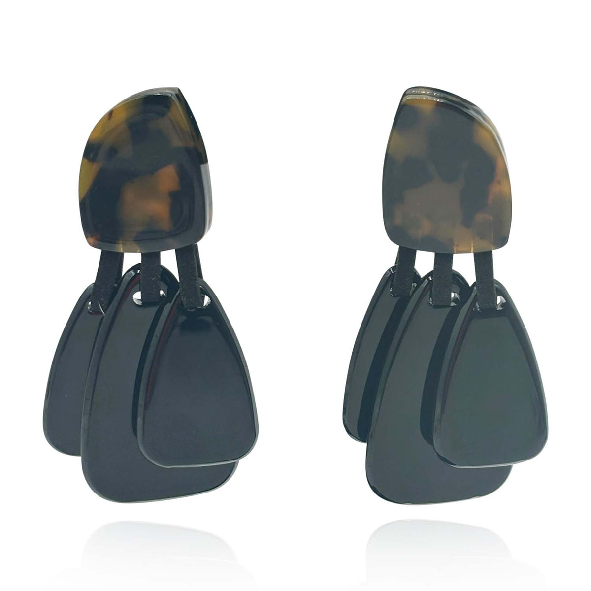 Tortoise Resin Top Earrings With Black Resin Drops