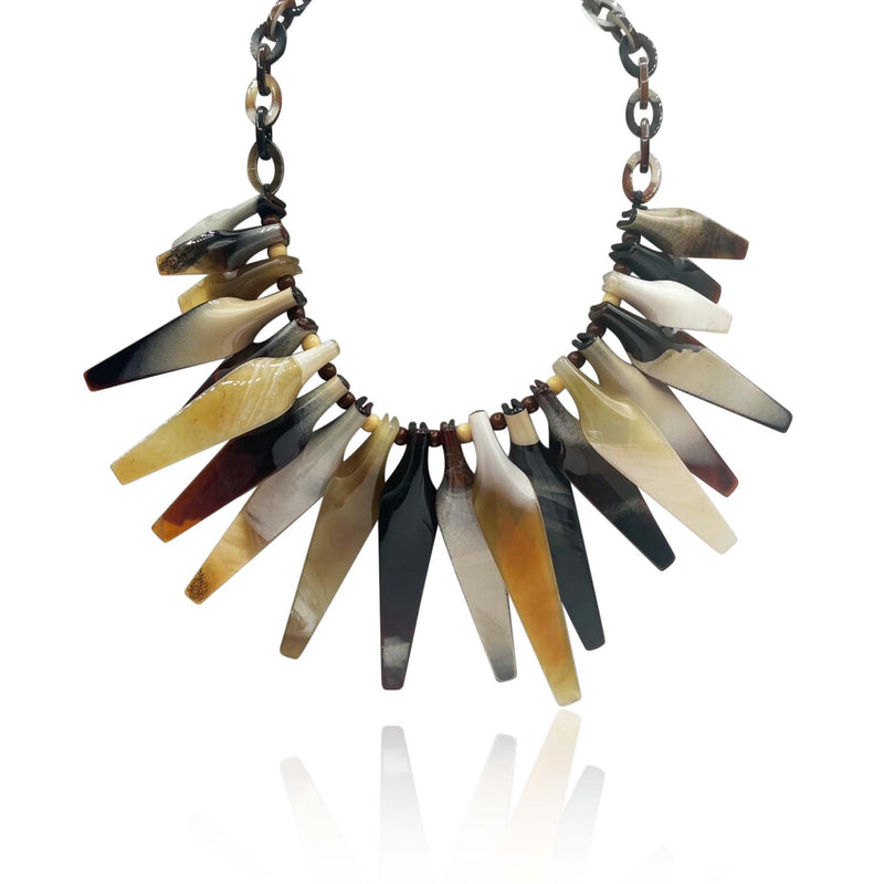 Brown & Ivory Resin Horn Necklace