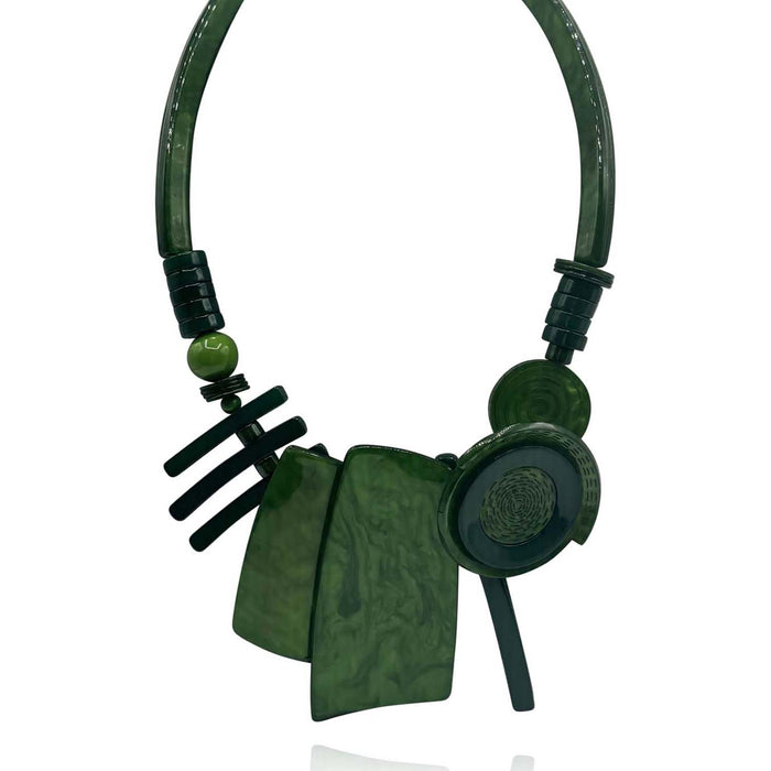 Modernist Multi Green Resin Necklace