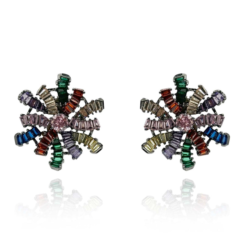 Multi Color Baguette Clip On Earring