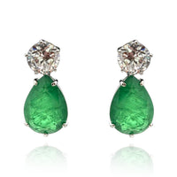 Sterling Silver Diamond And Emerald Cubic Zirconia Earrings