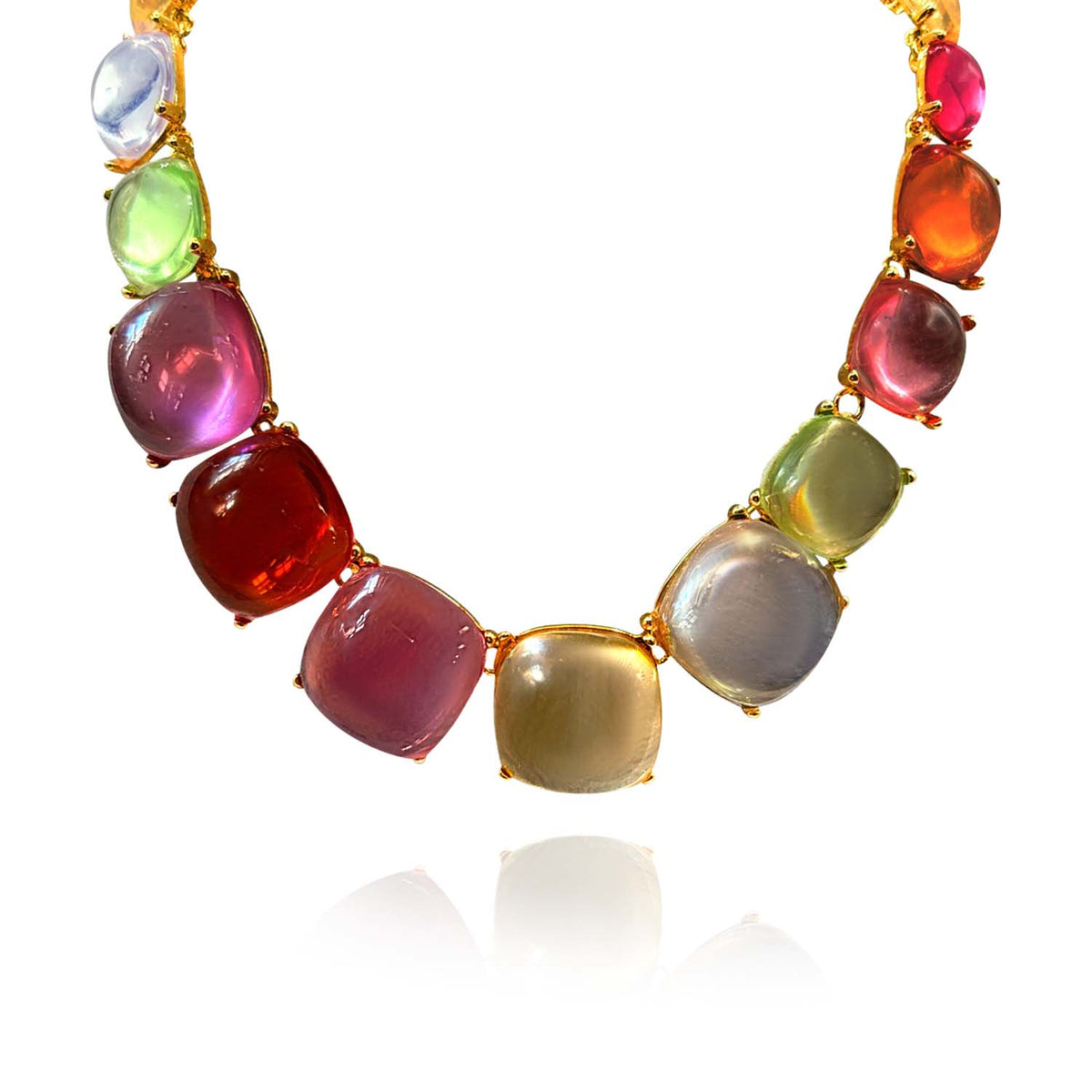 Multi-Color Cushion-Shaped Resin Necklace