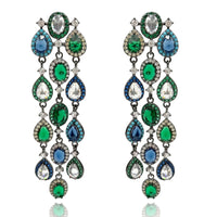 Multi-Color Crystal Gemstone Clip On Earrings Set In Blackened Rhodium