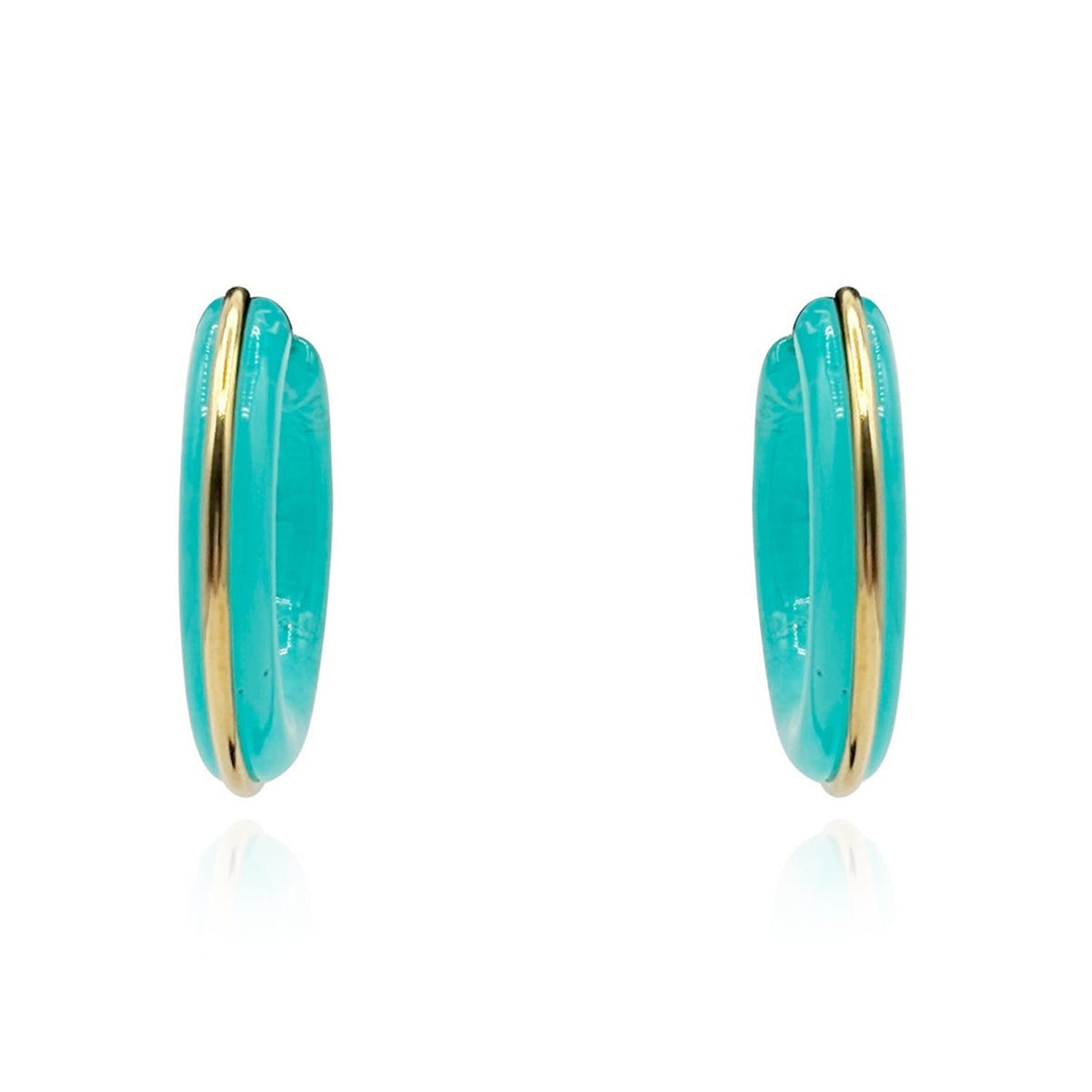 Turquoise Resin Hoop Earrings With Gold Stripe