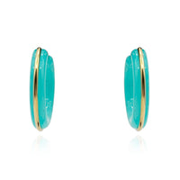 Turquoise Resin Hoop Earrings With Gold Stripe