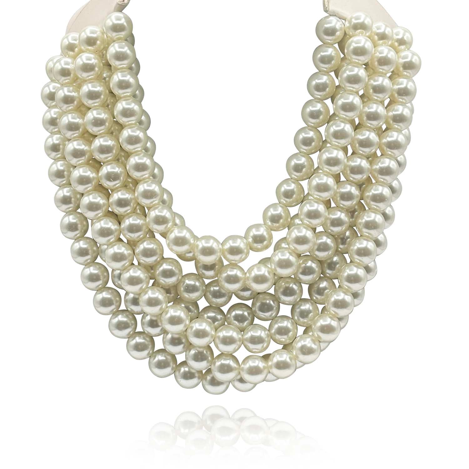 Isadora Multi-Strand Faux Pearl Necklace With Ivory Vegan Adjustable Clasp