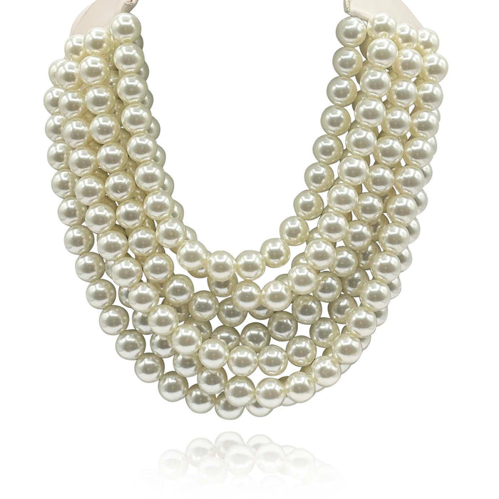 Multi-Strand Faux Pearl Necklace With Ivory Vegan Adjustable Clasp