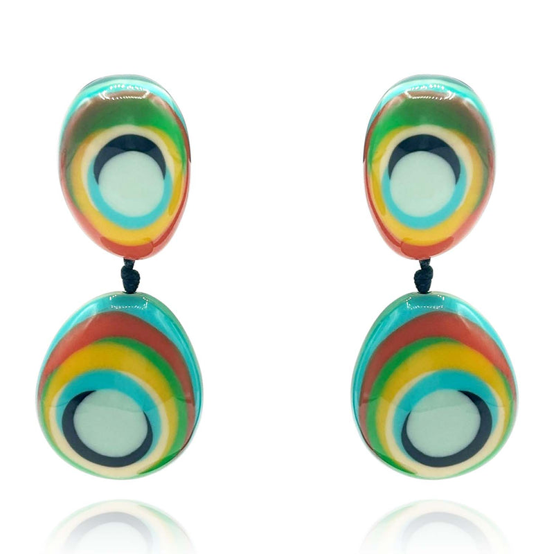 Multi-Color Shades Of Blue And Green Pop Color Drop Pierced Earrings