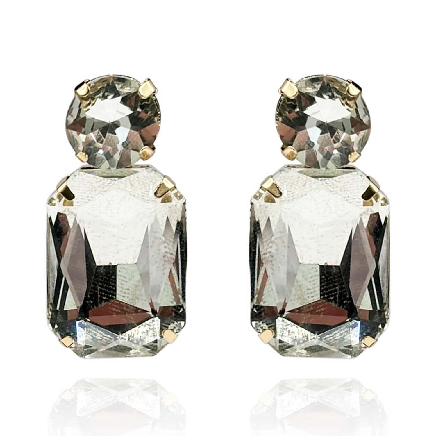 Adelle Crystal Ocatgon And Crystal Round Stone Drop Earrings
