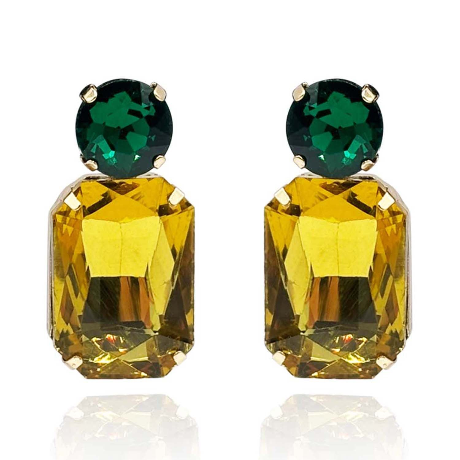 Pendientes colgantes de topacio con cristal octógono y piedra redonda esmeralda