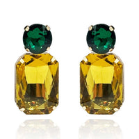 Topaz Crystal Ocatgon And Emerald Round Stone Drop Earrings