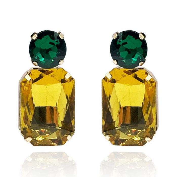 Topaz Crystal Ocatgon And Emerald Round Stone Drop Earrings