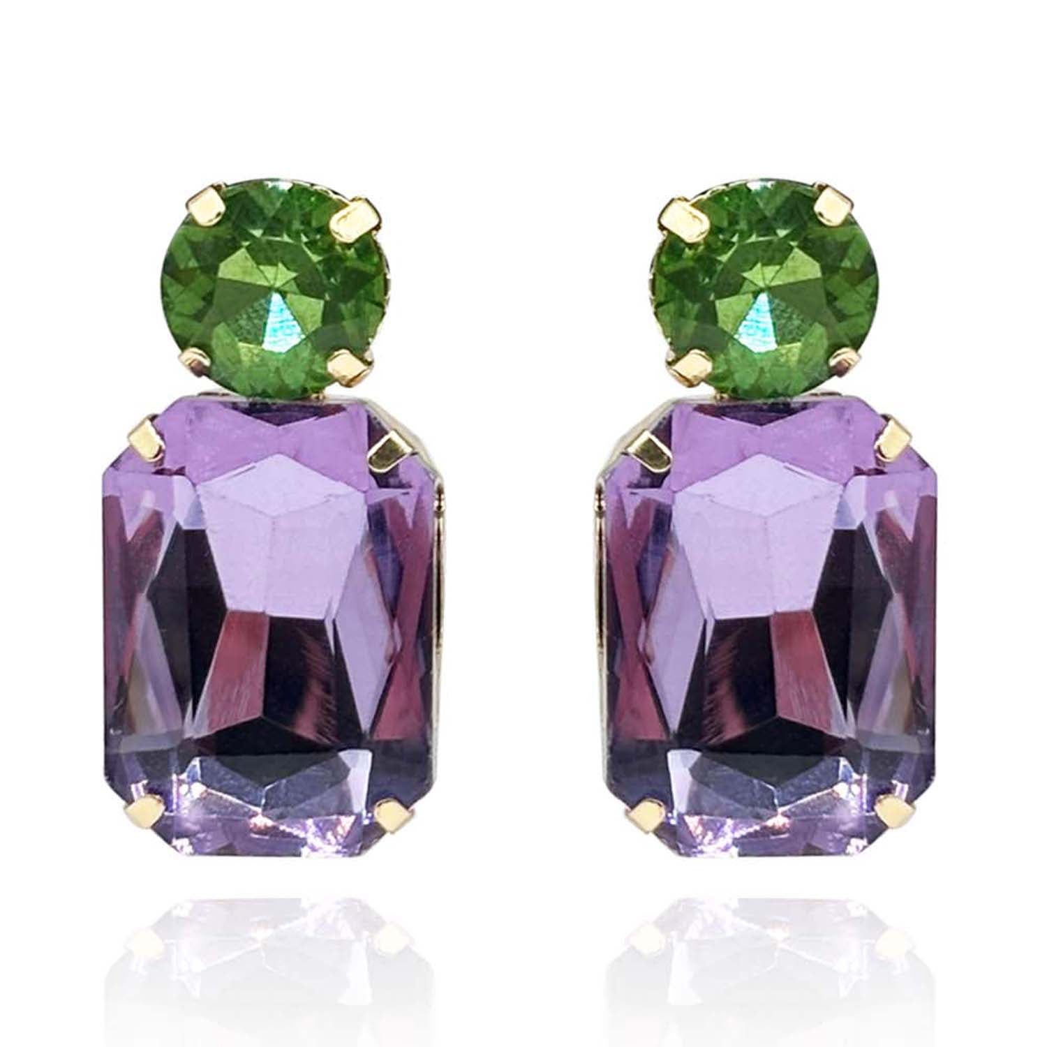 Light Amethyst Crystal Ocatgon And Peridot Round Stone Drop