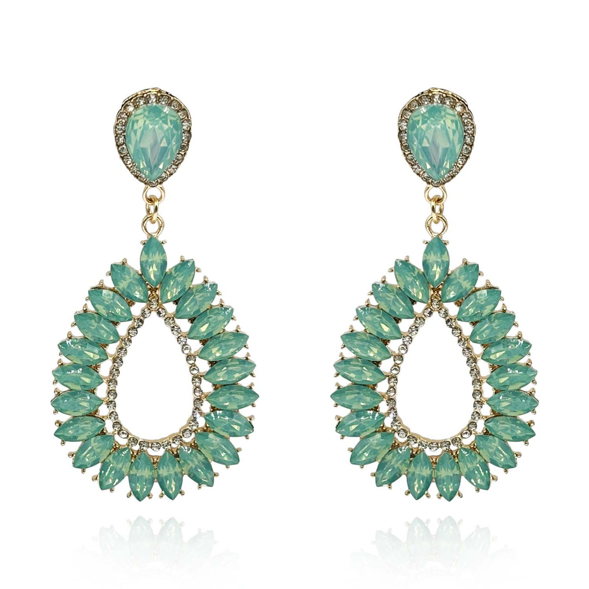 Aqua Navette Crystal Drop Earrings