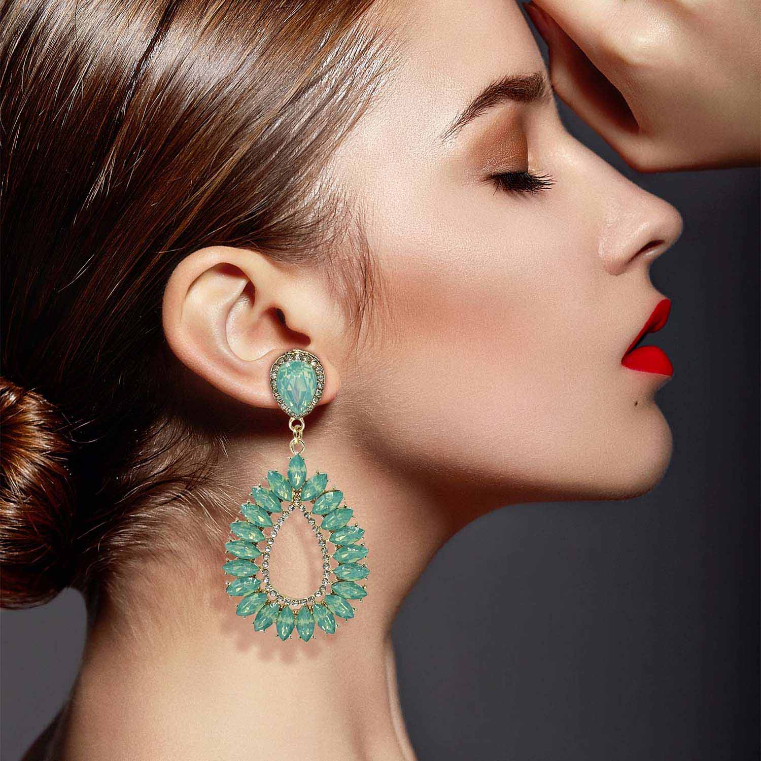 Pendientes colgantes de cristal Lorenza Aqua Navette