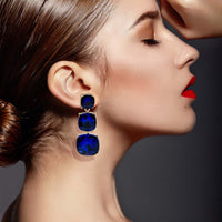 Triple Cushion Shape Sapphire Drop Earrings