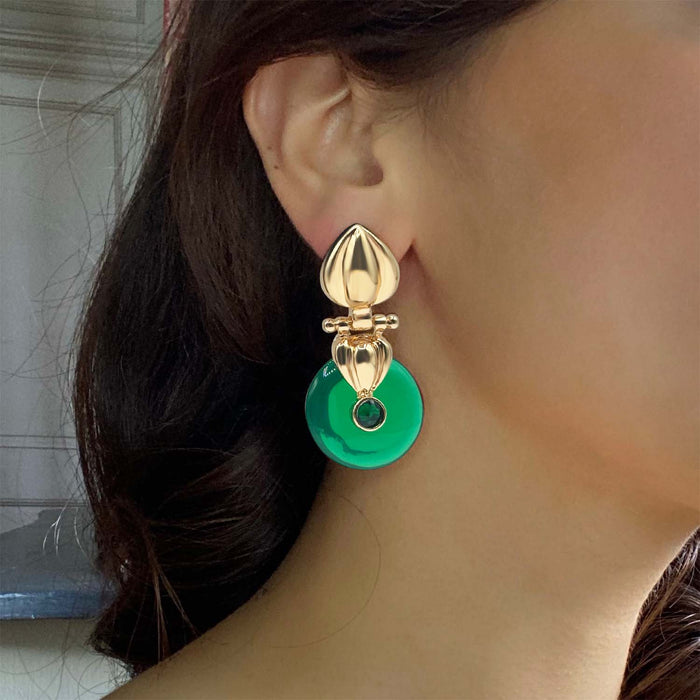 Gold Drop Earring With Emerald Resin Drop