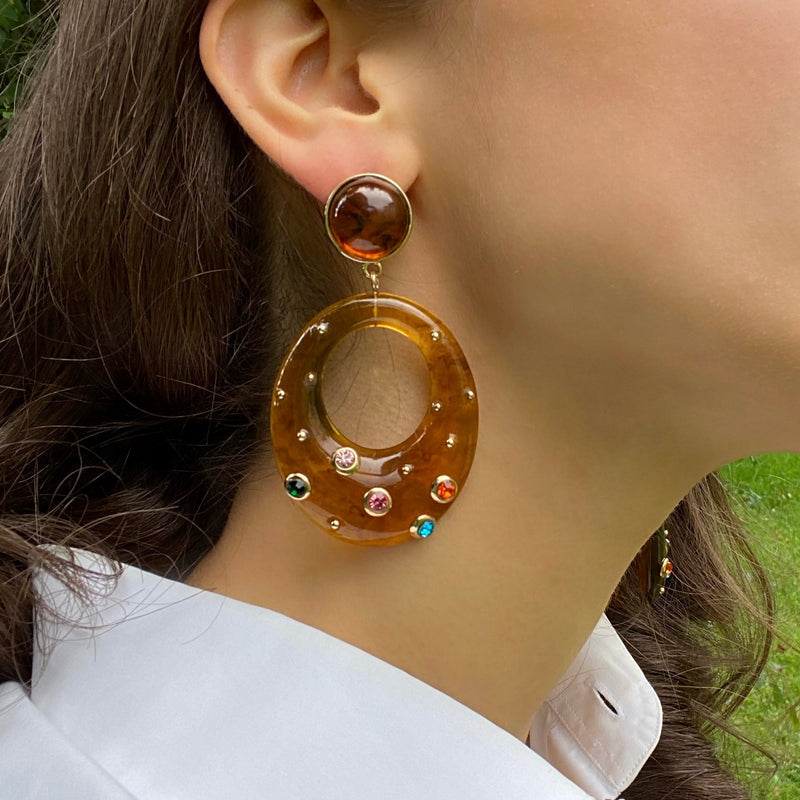 Studded Tortoise Resin Large Hoop Earrings