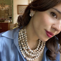 Ivory Agate Multi Strand Resin Necklace With Ivory Vegan Adjustable Clasp