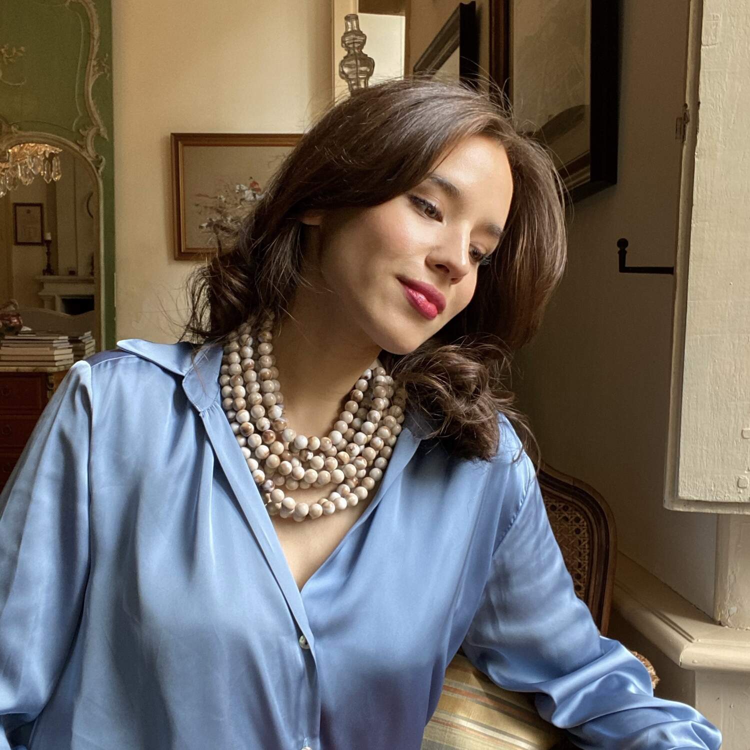 Isadora Ivory Agate Multi Strand Resin Necklace With Ivory Vegan Adjustable Clasp