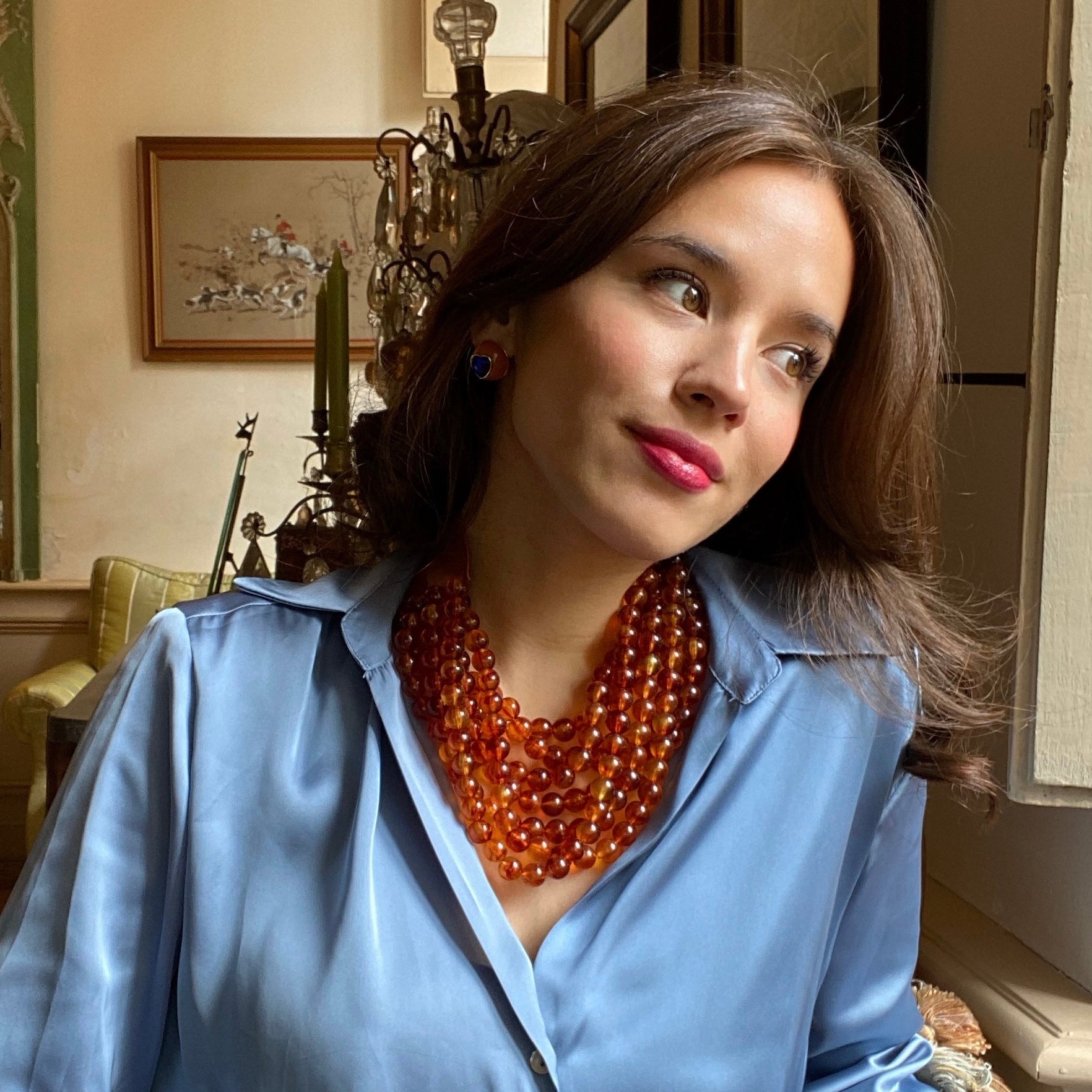 Isadora Multi-Strand Tortoise Resin Necklace With Vegan Adjustable Clasp