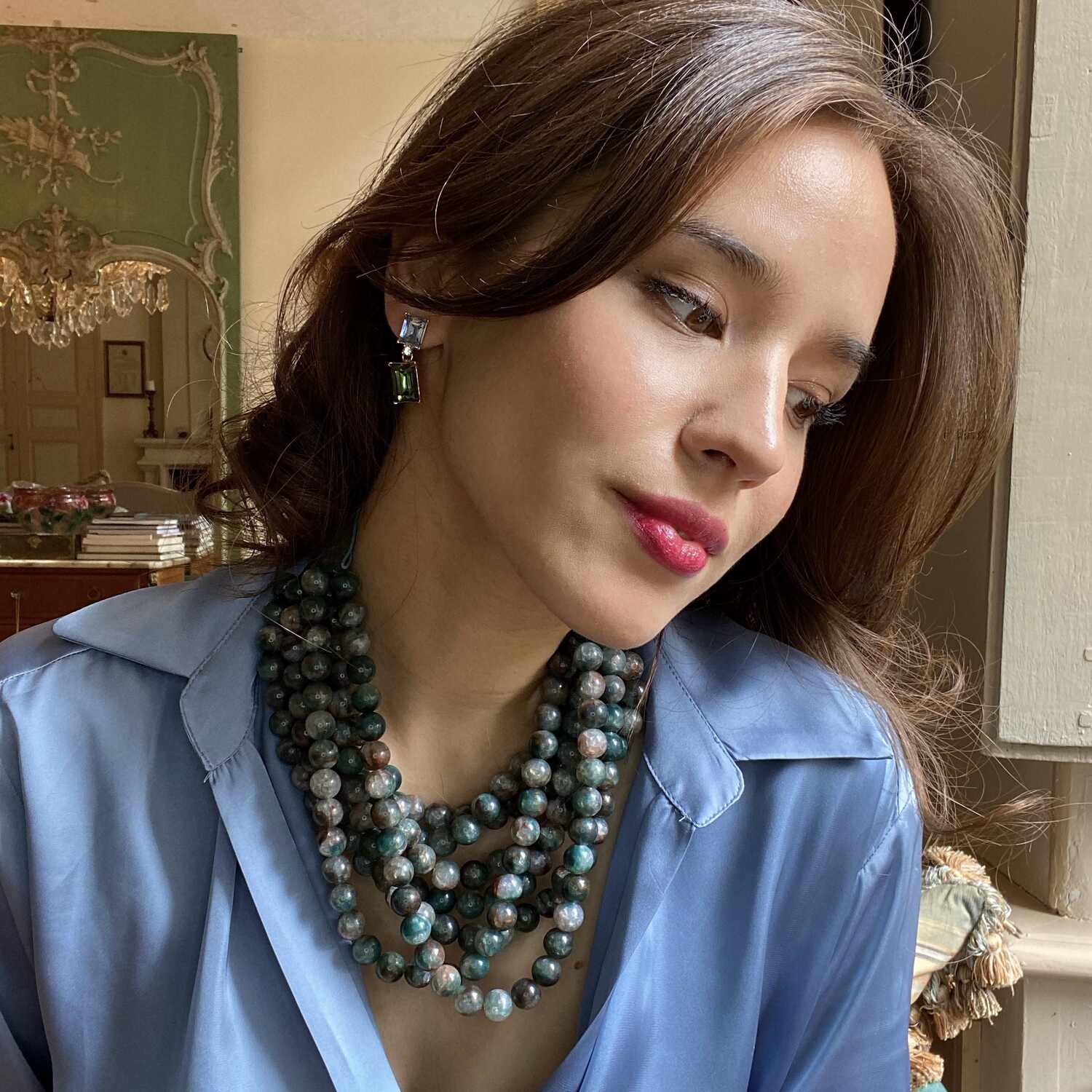 アクセサリー mica Isadora Multi-Strand Green Onyx Resin Necklace With Vegan Adjustable C