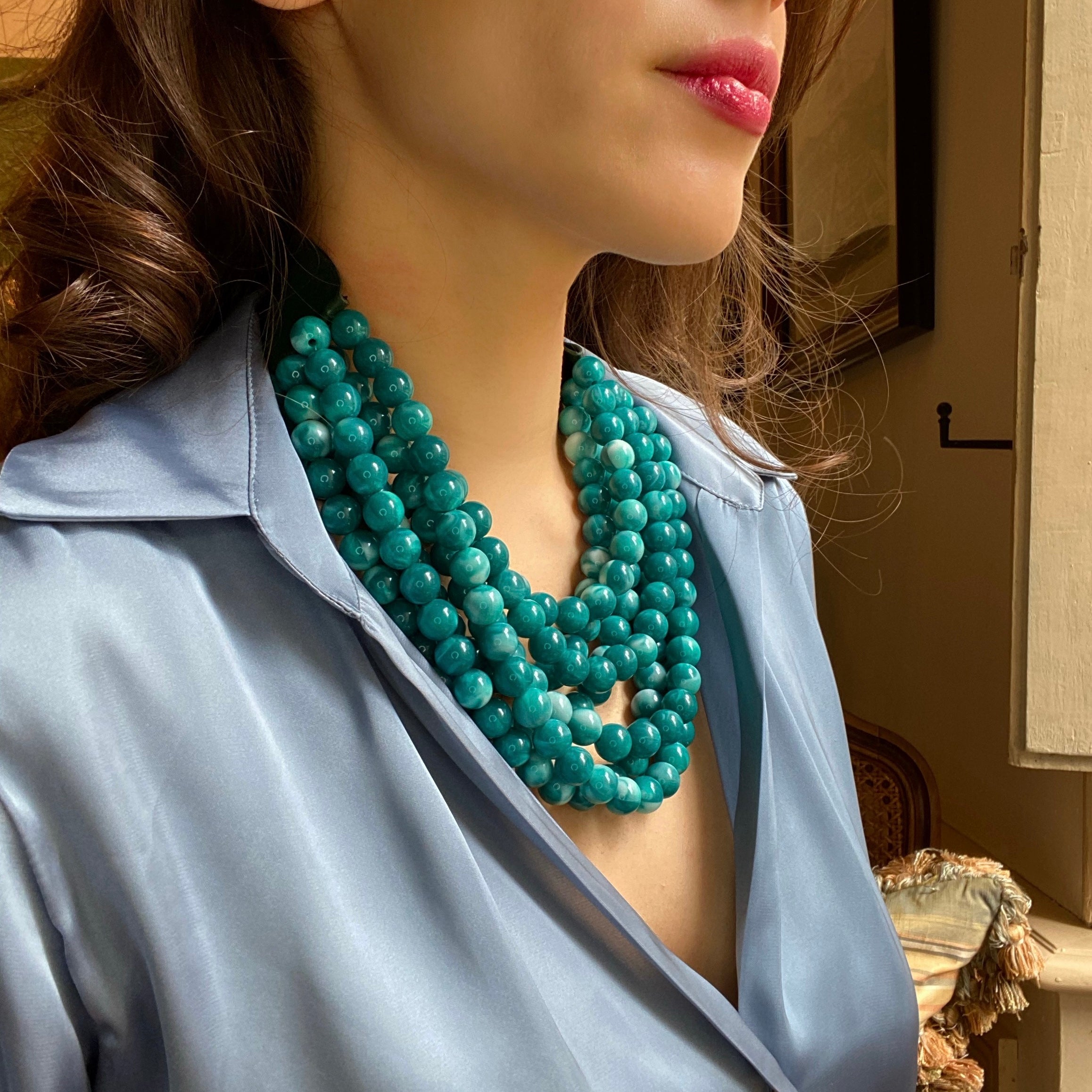 Liliana Multi-Strand Faux Resin Shades Of Turquoise Necklace With