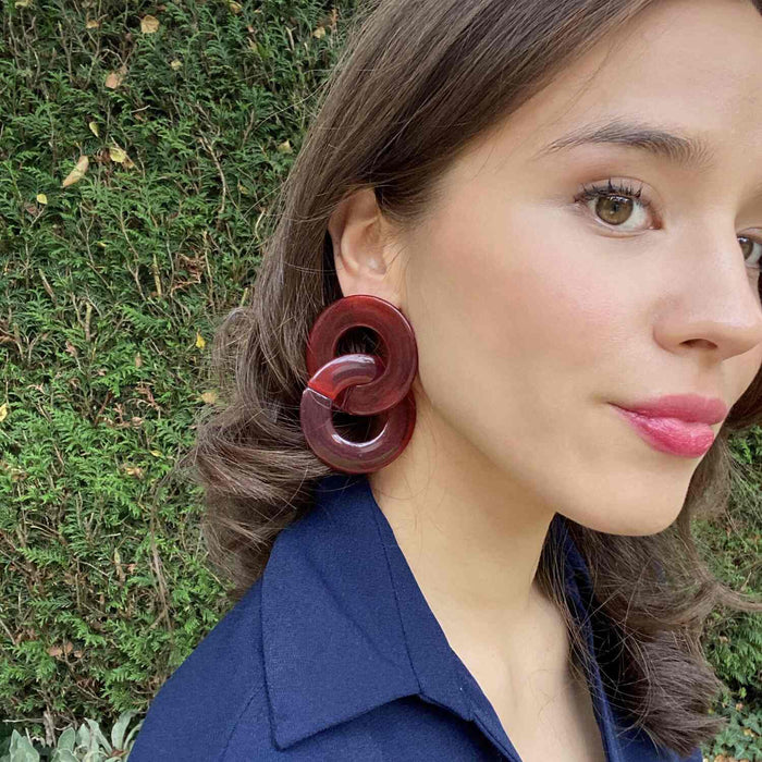 Double Burgundy Interlocking Hoops