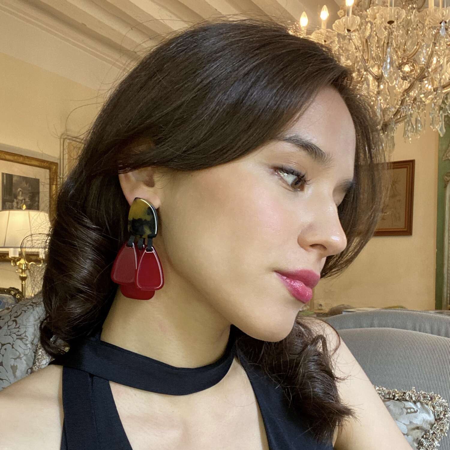 Patrizia Tortoise Resin Top Earrings With Ruby Drops