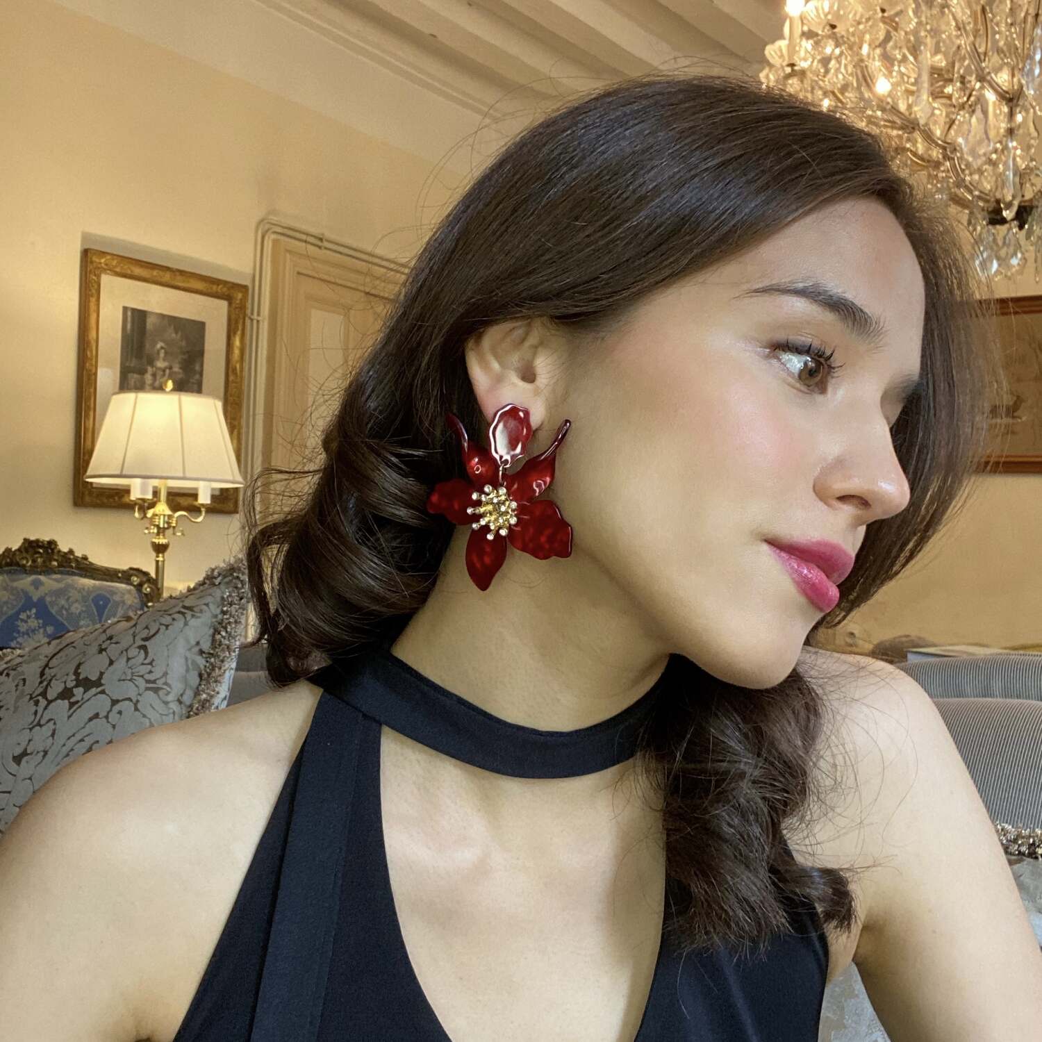 Aurelia Burgundy Floral Resin Drop Earrings