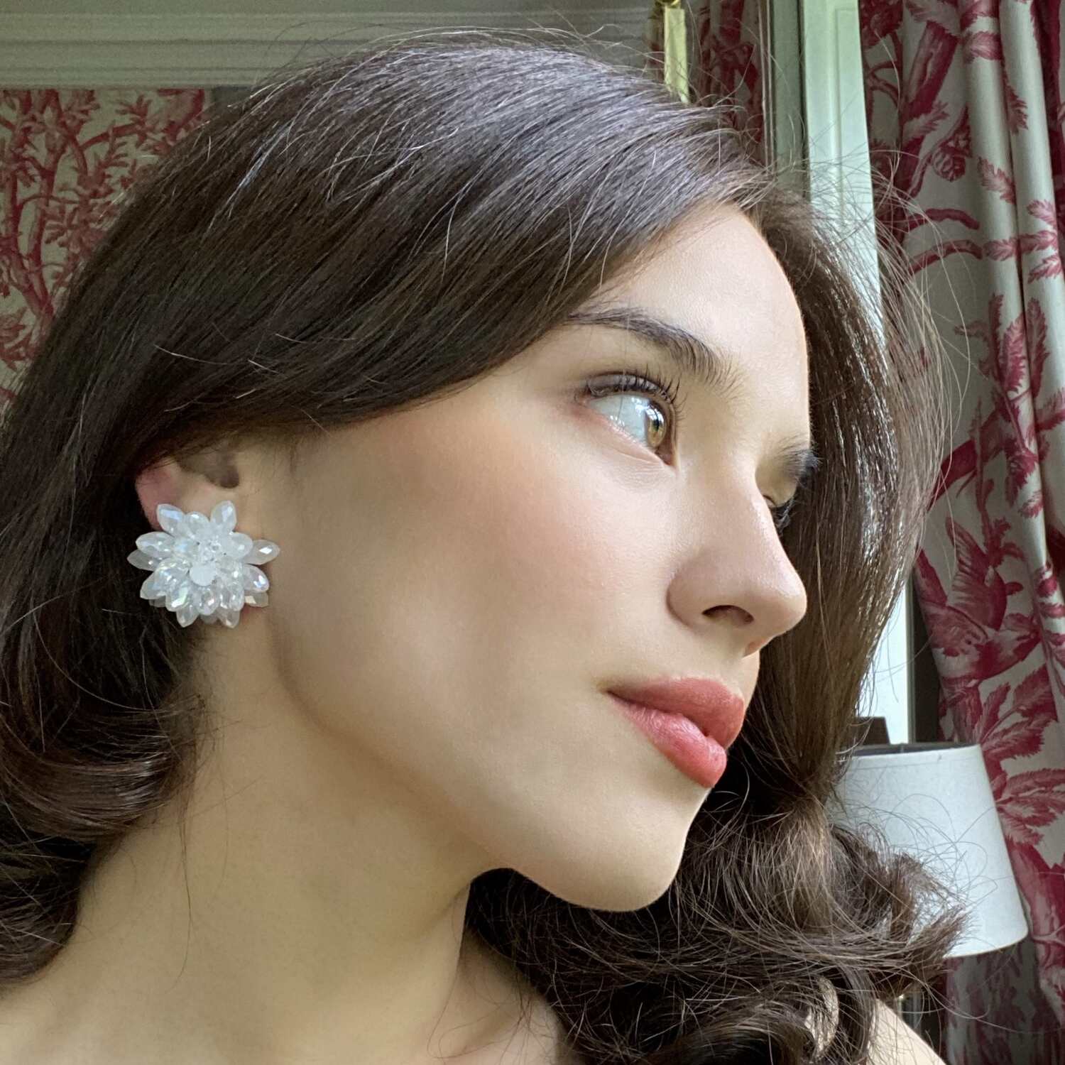 Pendientes de clip con cuentas de cristal facetadas y aurora boreal de Jessamine