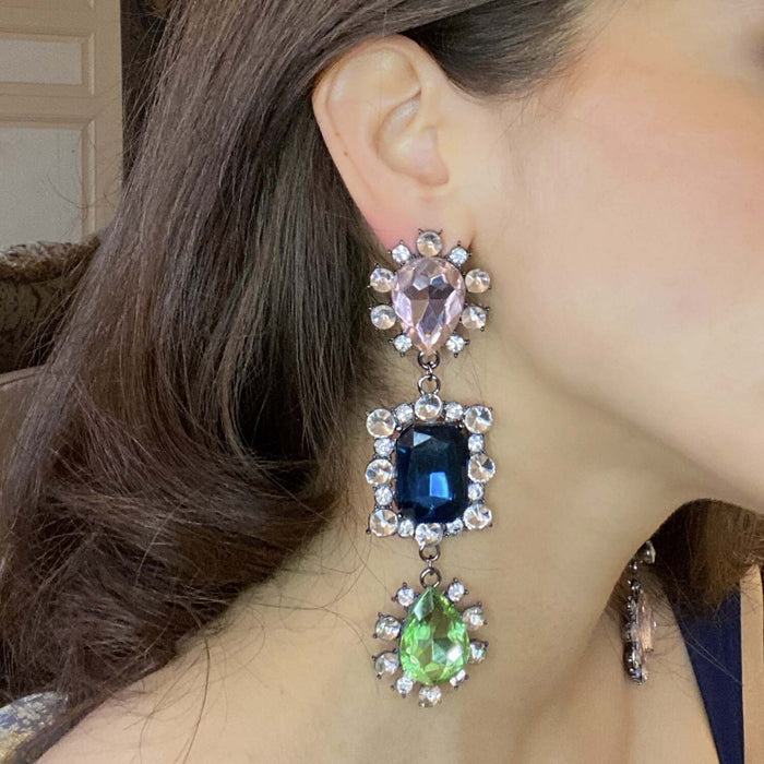 Showstopper Peridot & Sapphire & Rose Drop Earrings