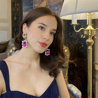 Grand Topaz And Fuschia Drop Earrings