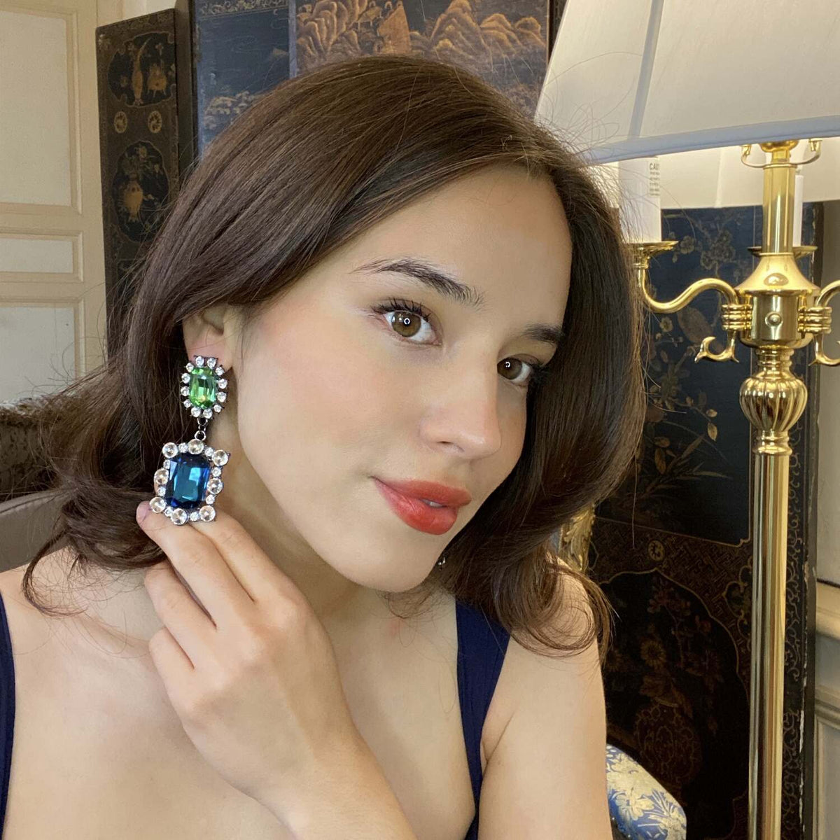 Grand Peridot & Sapphire Drop Earrings