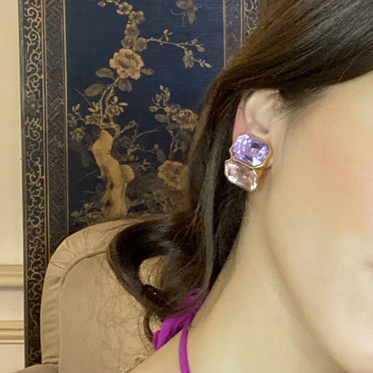 Pendientes de clip dobles Lelia de amatista clara y rosa clara