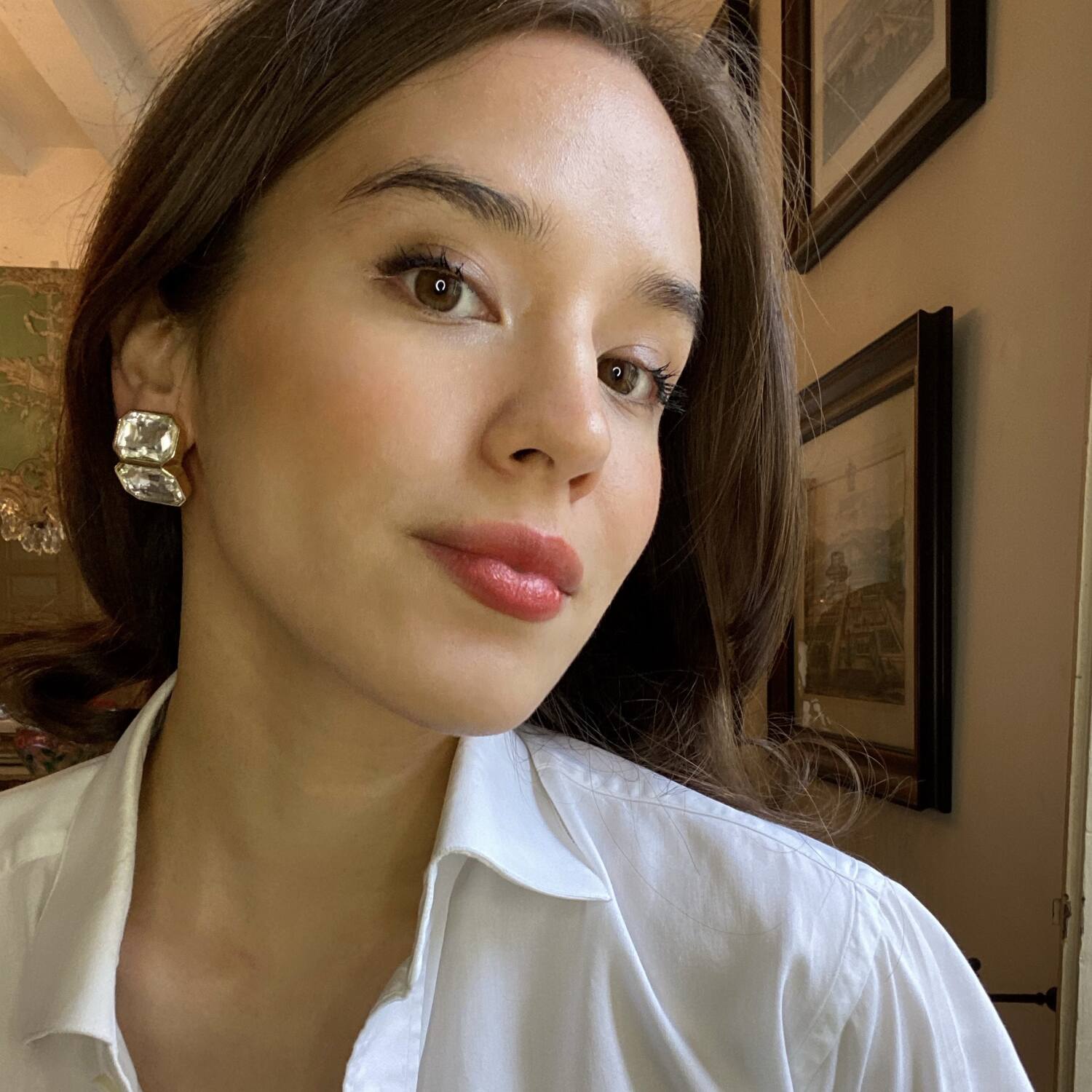 Pendientes de clip con doble piedra de cristal Leda