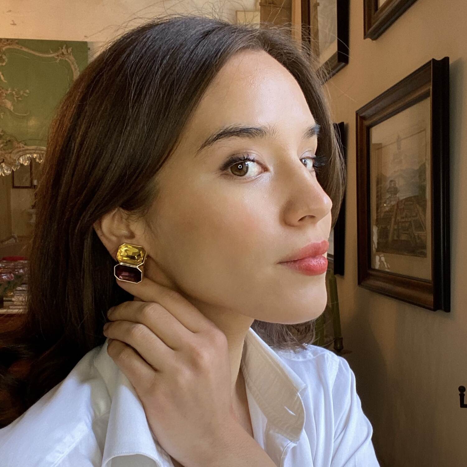 Pendientes de clip con doble piedra de topacio Lea y topacio oscuro