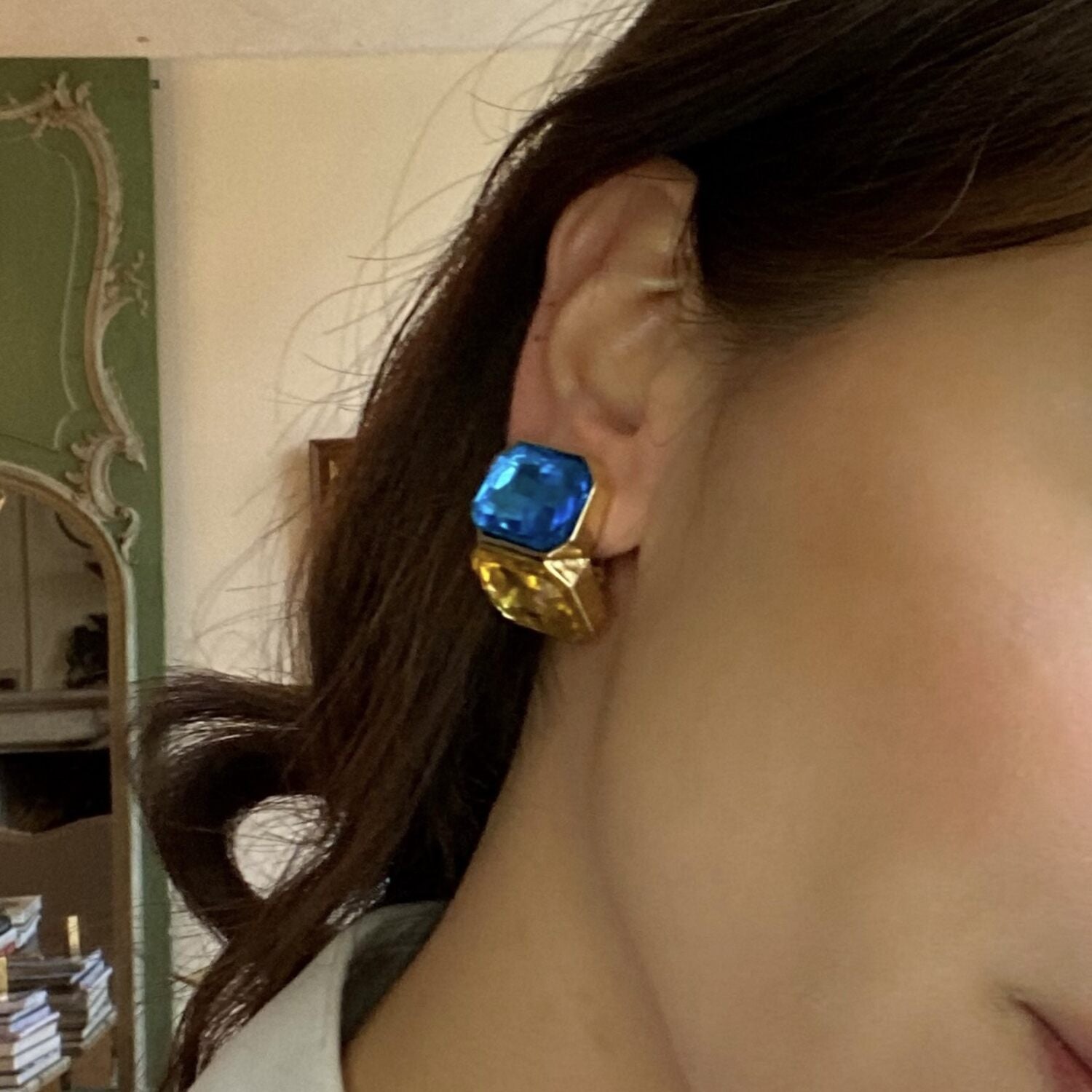 Pendientes de clip dobles de piedra Lena Aqua y topacio