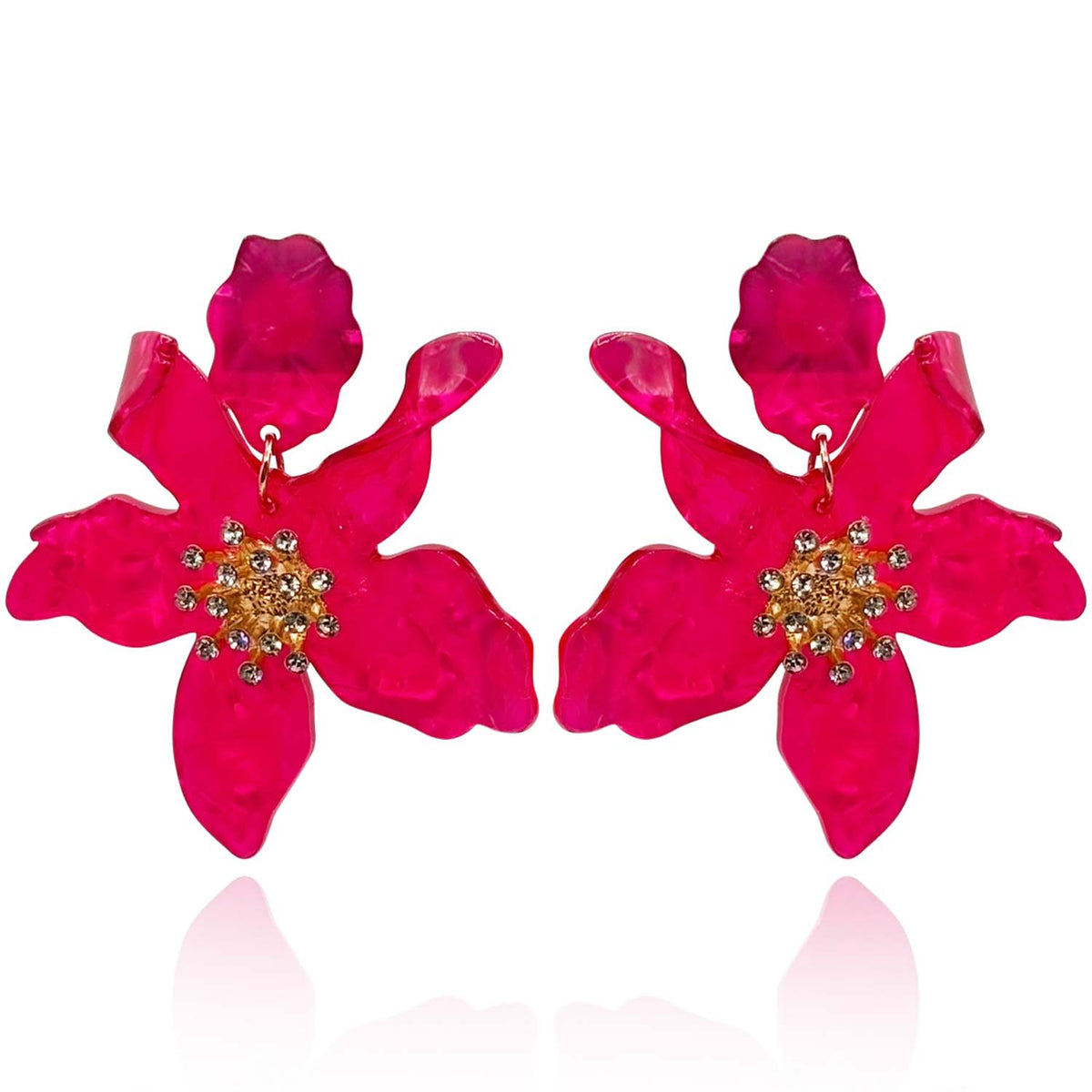 Fuschia Floral Resin Drop Earrings