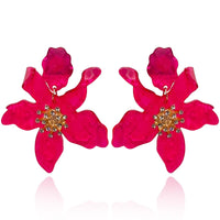 Fuschia Floral Resin Drop Earrings