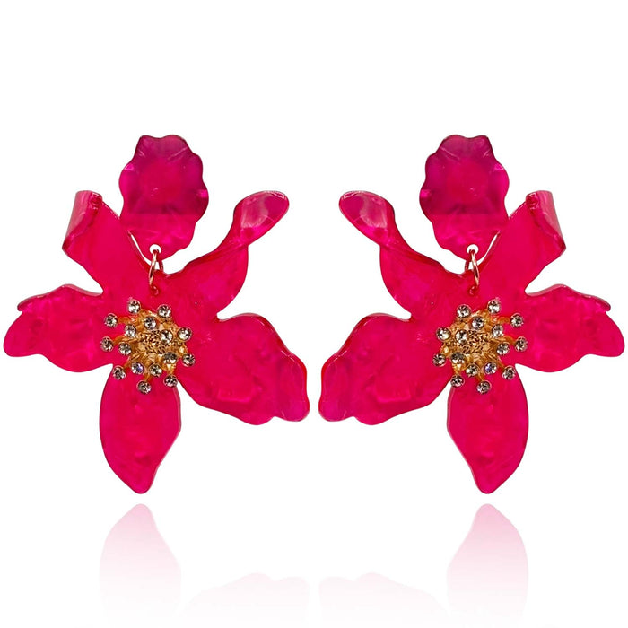 Fuschia Floral Resin Drop Earrings