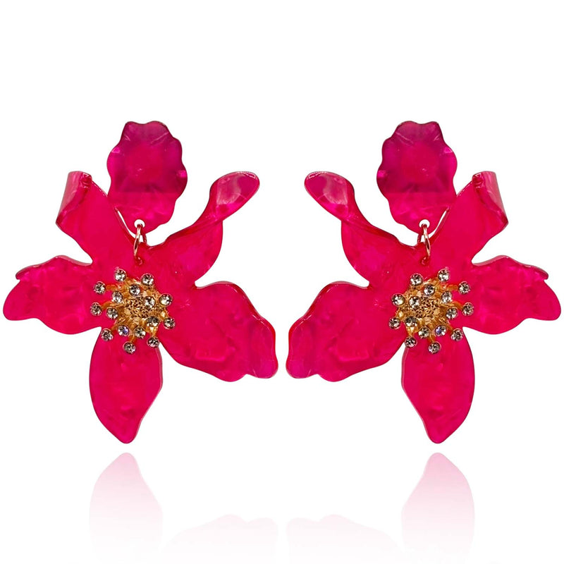 Fuschia Floral Resin Drop Earrings