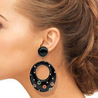 Studded Black Resin Large Hoop Earrings