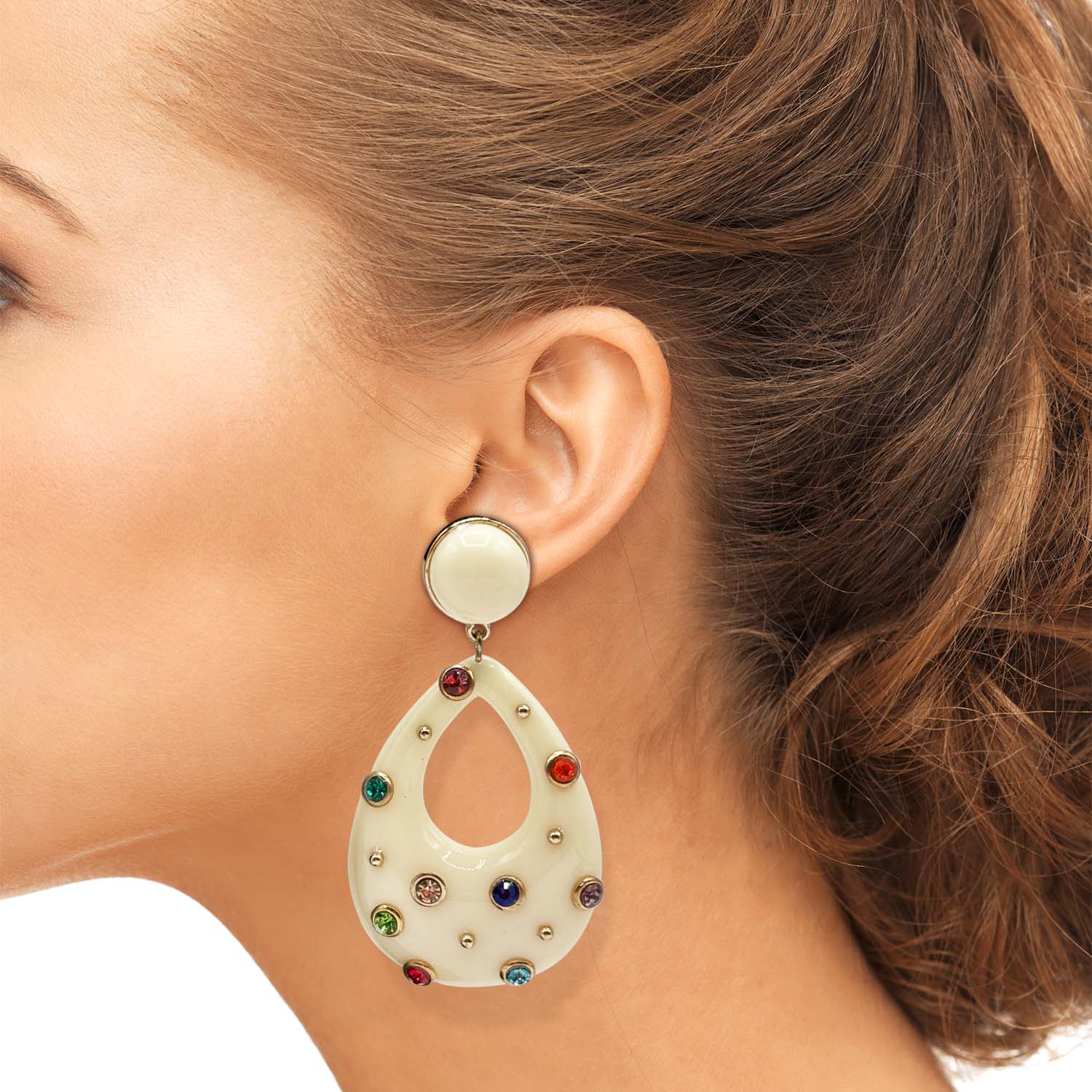 Estelle Studded Ivory Resin Large Hoop Earrings