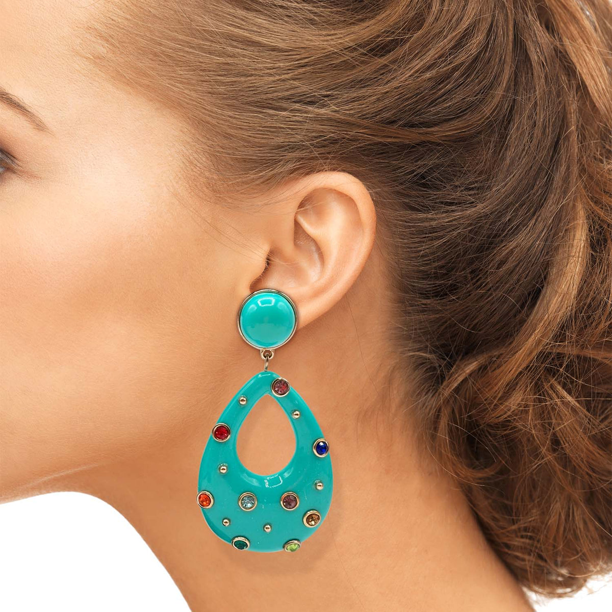 Studded Turquoise Resin Large Hoop Earrings