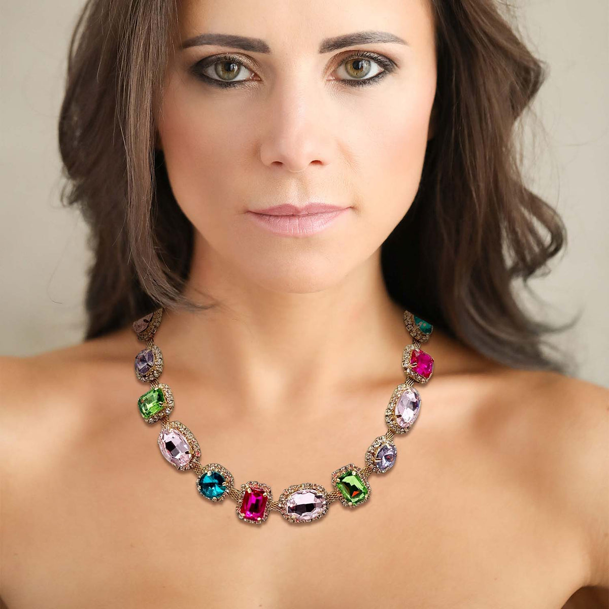 Multi Pastel And Bright Faceted Stone Necklace