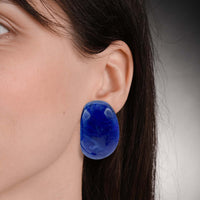 Navy Marbled Resin Semi Hoop Clip On Earrings