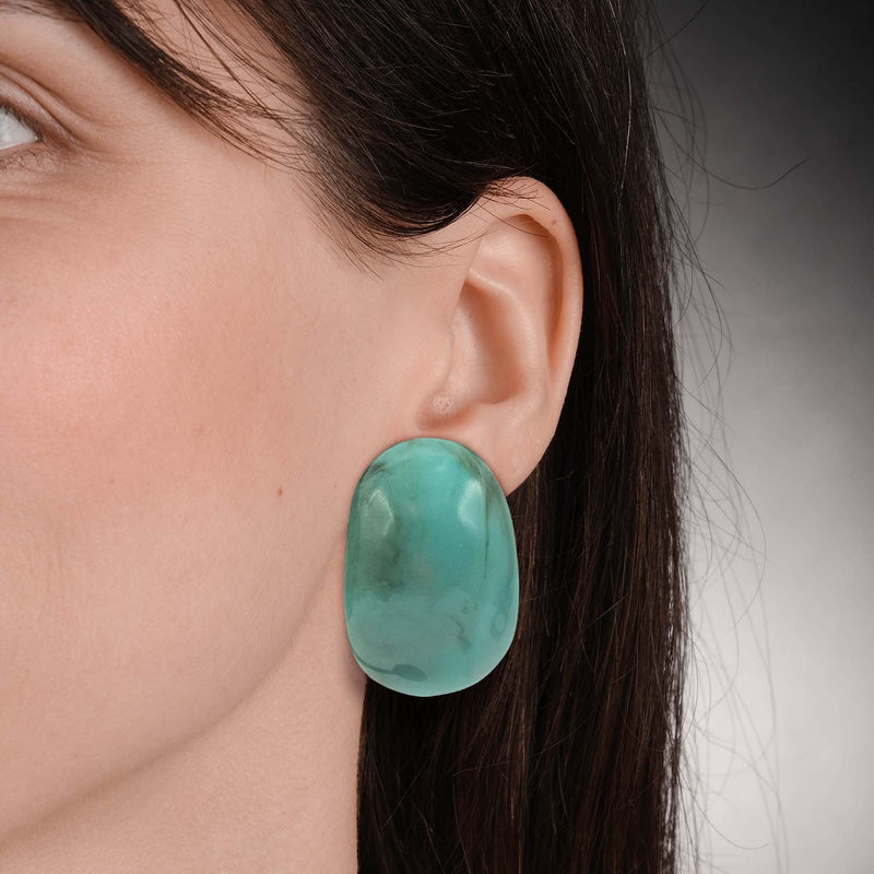 Turquoise Marbled Resin Semi Hoop Clip On Earrings