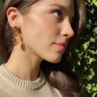 Tortoise Resin Hoop Earring With Hanging Leaf