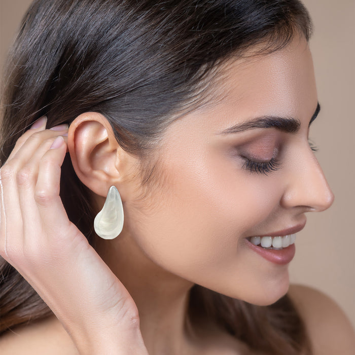 White Resin Pierced Hoop Earrings